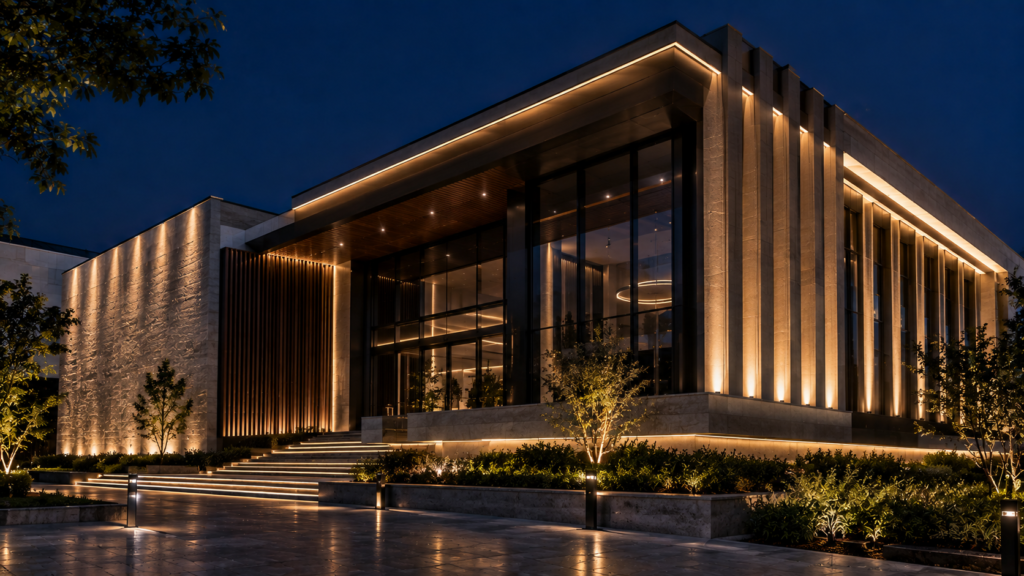 نورپردازی نمای مدرن با وال واشر